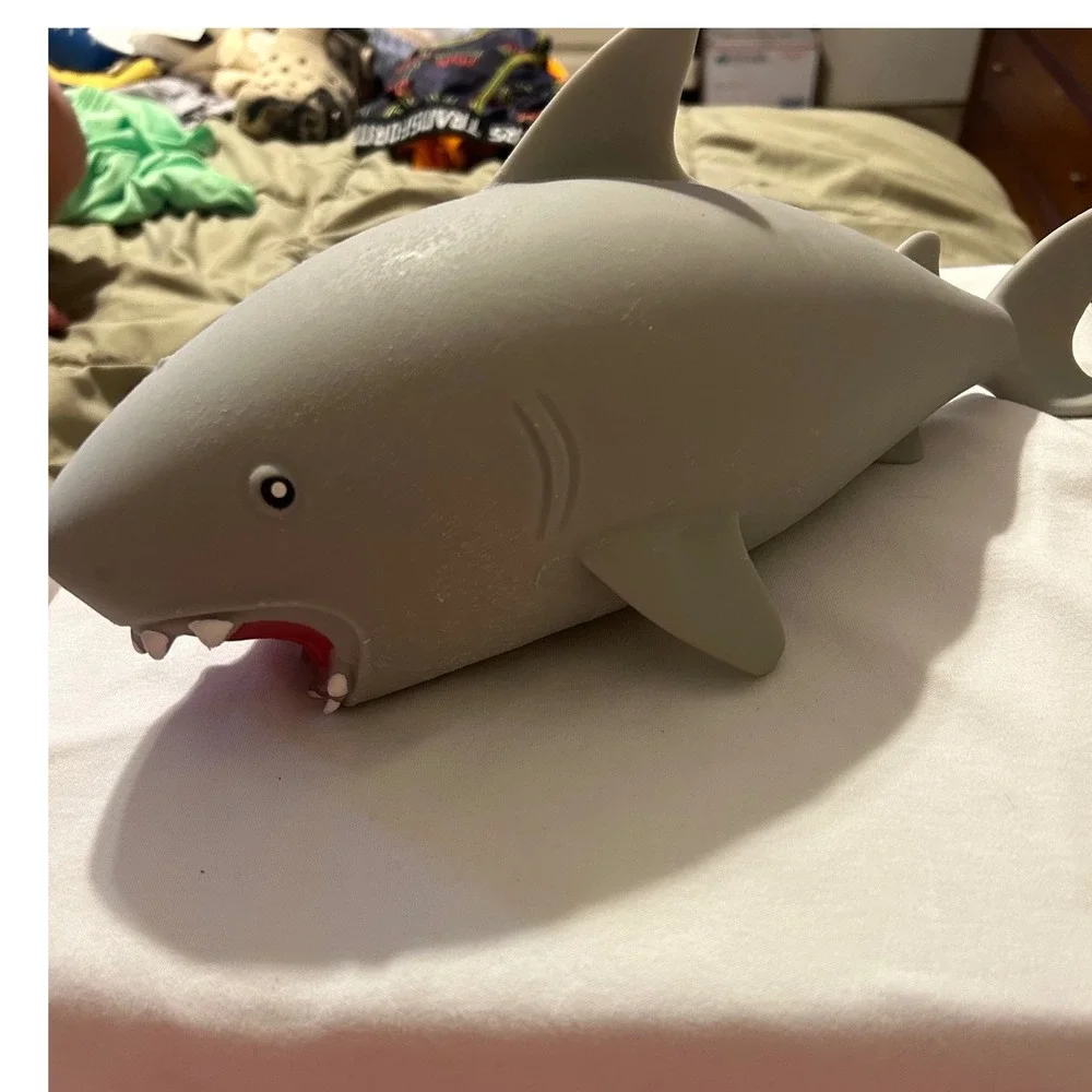 Large Grey Shark Squishy Vinyl Toy 13.5 In Open Mouth Great White Ocean Figure